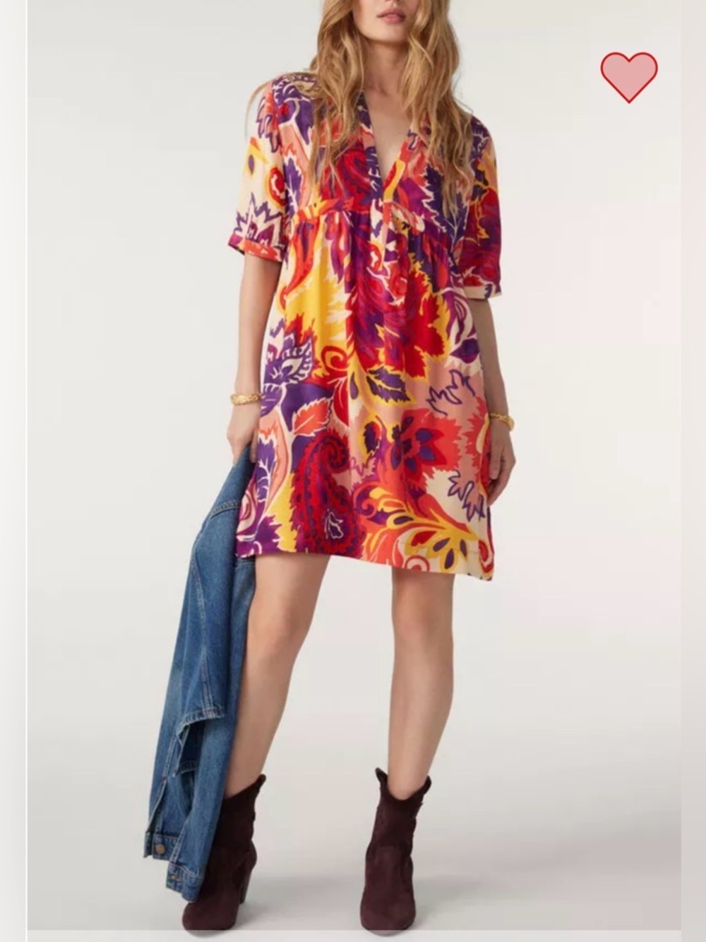 BA&SH Nilly V Neck Print Dress Medium Vibrant Paisley Mini Boho Style VNeck